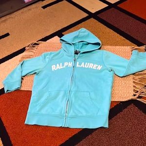 🦋✨3 quarter Ralph Lauren Baby Blue Hooded Zip up sweatshirt with pockets